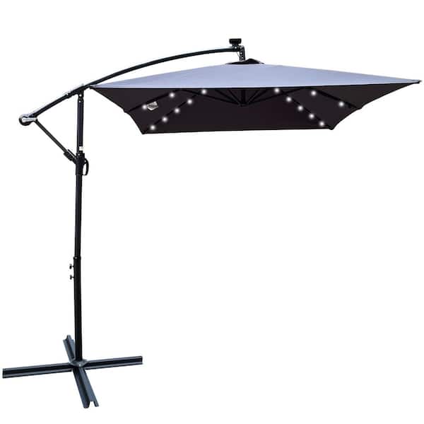 ToolCat 10 ft. x 6.5 ft. Rectangle Outdoor Patio Umbrella Solar Powered LED Lighted Sun Shade Market Waterproof, Anthracite Gray