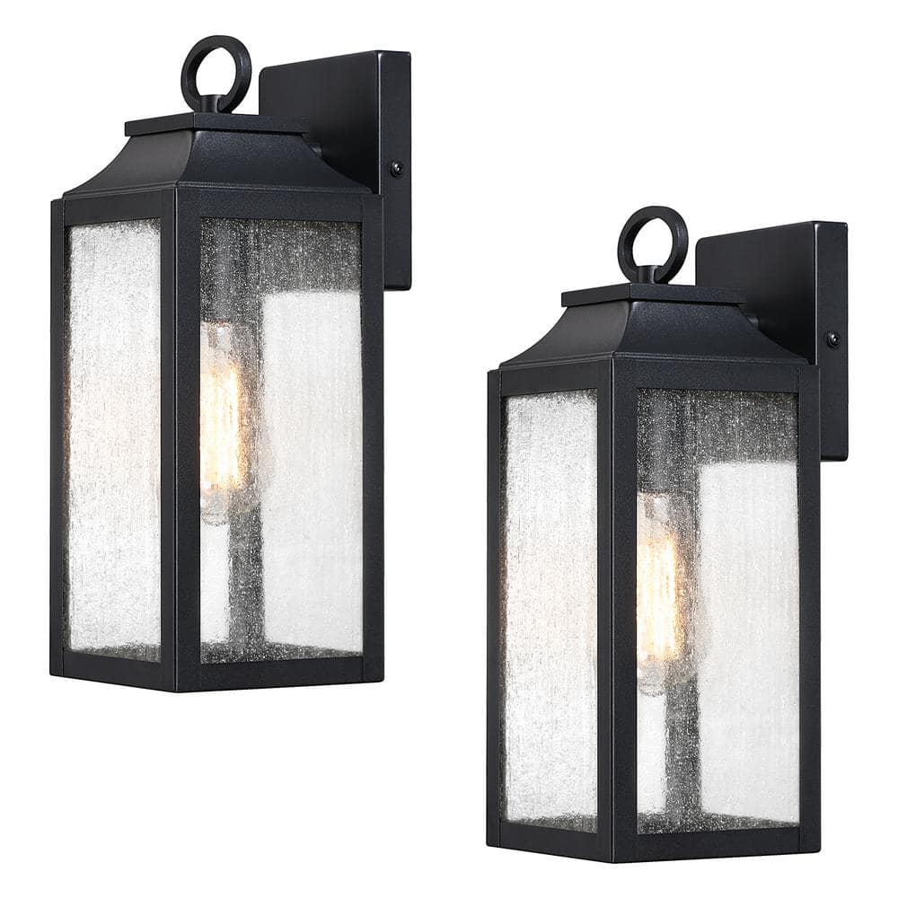 12.65 in. Black Outdoor Hardwired Wall Lantern Scone Light with Clear Seeded Glass, No Bulbs Included (2-Pack) price history on PriceWatchPro