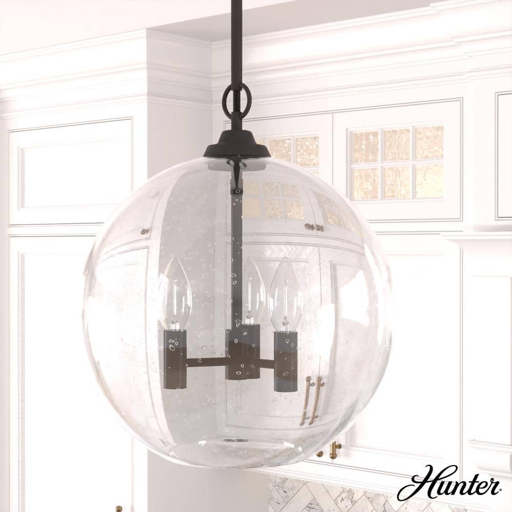 Hunter High Oaks 3-Light Noble Bronze Transitional Seeded Glass Globe LED Medium Hanging Pendant Light