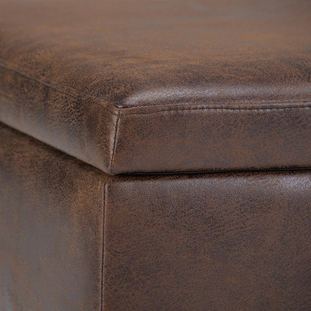 Owen Distressed Chestnut Brown Faux Leather Storage Ottoman