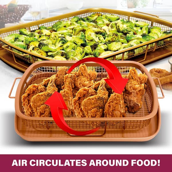 Gotham Steel Air Fryer Tray, 2 Piece Nonstick Copper Crisper Air Fry Basket  For Convection Oven, Also Great For Baking & Crispy Foods, Dishwasher Safe