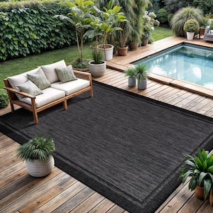 Hawaii Black/Grey 8 ft. x 10 ft. Bordered Indoor/Outdoor Area Rug