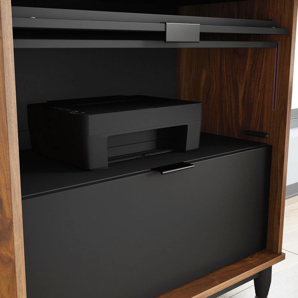 Grand Walnut and Black Multifunctional Computer Cabinet with Storage