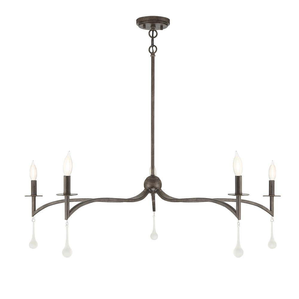 Laramie 43 in. W x 12 in. H 5-Light Chelsea Walnut Chandelier with Open Bulbs and Frosted Crystal Drops price history on PriceWatchPro