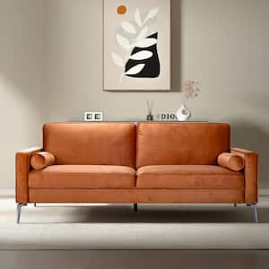 Ellie 77 in. Square Arm Velvet Rectangle Mid Century Modern Sofa in. Orange