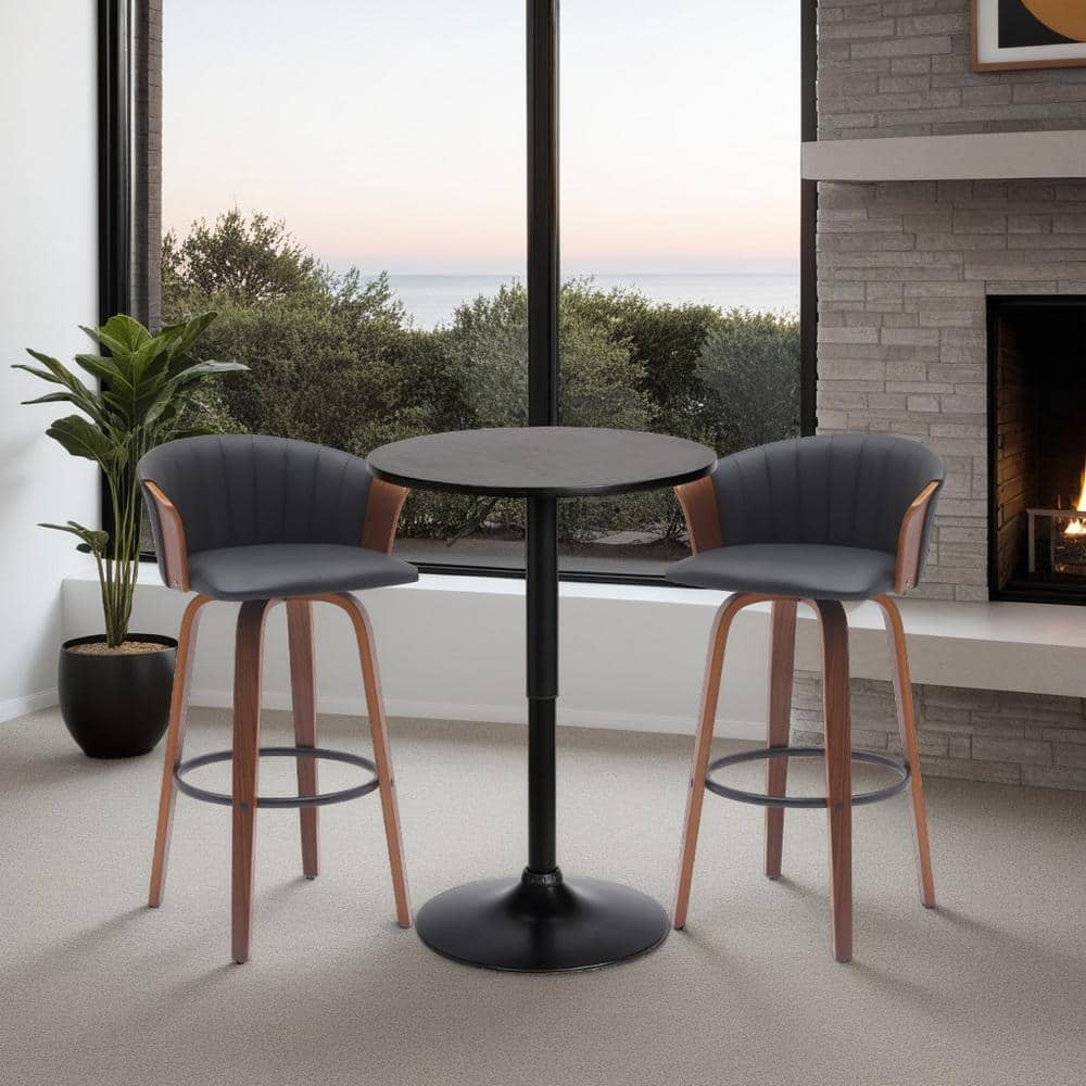 Modern Adjustable Black Wood and Metal Round Pub Table
