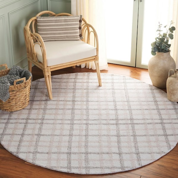 Ebony 6 ft. x 6 ft. Beige/Ivory Geometric Lattice Round Area Rug