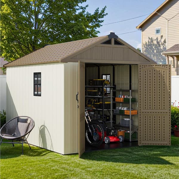 8 ft. W x 10 ft. D Resin Outdoor Storage Shed with Floor in Brown (74.1 sq. ft. )