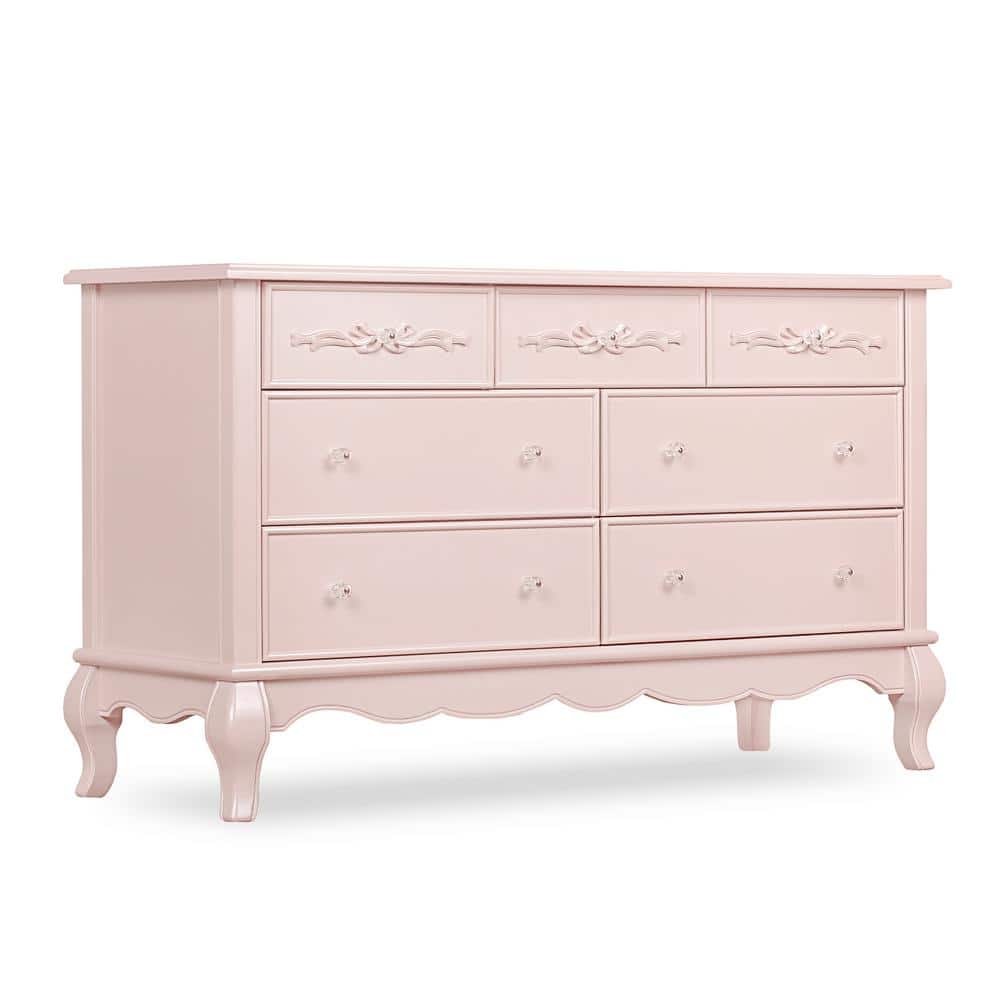 Blush Pink Pearl Double Dresser with Dovetail Drawers
