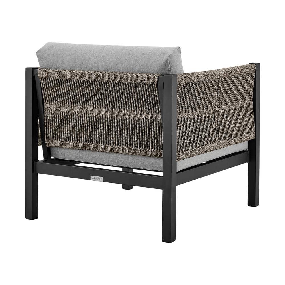 Mareike Black Aluminum and Rope Outdoor Lounge Chair with Gray Cushions