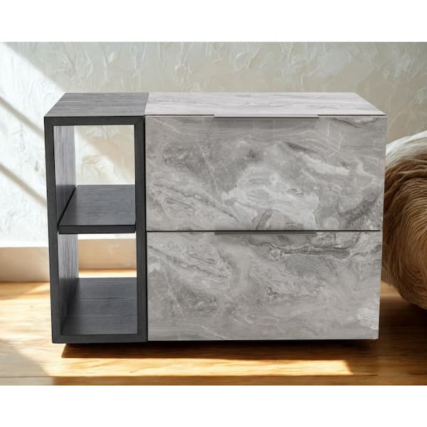 Nova Domus Maranello Modern Grey Wash and Faux Marble 2 Drawers 26 in. W Nightstand