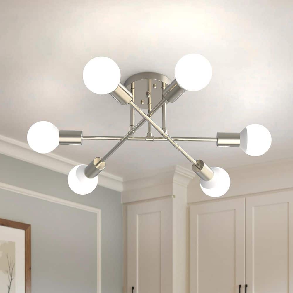 16 in. 6-Light Nickel Sputnik Modern Linear Semi Flush Mount Ceiling Light for Dining Room, Kitchen, or Living Room price history on PriceWatchPro