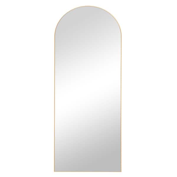 Dovelina 20 in. x 59 in. Classic Arch Top Removable Carved Design Wooden Framed Gold Free Standing Mirror