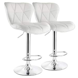 2-Piece Diamond Tufted Faux Leather Adjustable 35 in. Bar Stool in White with Chrome Base