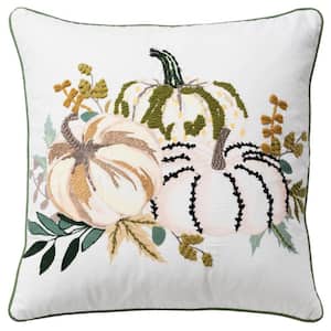 Harvest Ivory/Multicolor Pumpkins Cotton 20 in. x 20 in. Poly Filled Decorative Throw Pillow