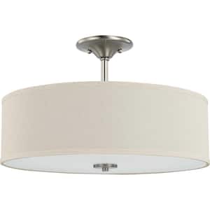 Inspire Collection 18 in. Brushed Nickel 3-Light Transitional Bedroom Ceiling Light Drum Semi-Flush Mount