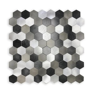DIP Hexagon Mix 12 in. x 12 in. Self-Adhesive PVC Aluminum Tile Backsplash (10-Pack)