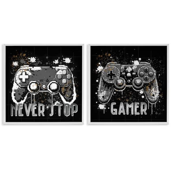 Stupell Industries Never Stop Modern Gamer by Kim Allen 2 Pieces White Framed Typography Giclee Art Print 24 in. x 24 in.