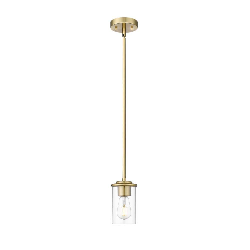 Thayer 4.75 in. 1-Light Luxe Gold Shaded Pendant Light with Clear Glass Sha
