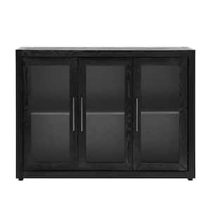 48.00 in. W x 15.70 in. D x 35.40 in. H Black Storage Linen Cabinet with 3 Tempered Glass Doors and Adjustable Shelf
