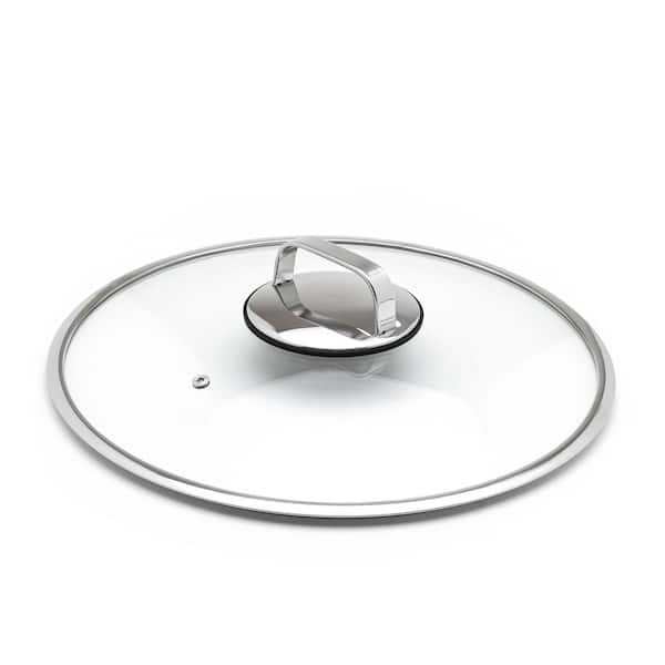 Unbranded Diamond Clad 14 in. Stainless Steel Lid with Silicone Rim, Cool Touch Insulated Handle, Dishwasher Safe - Clear