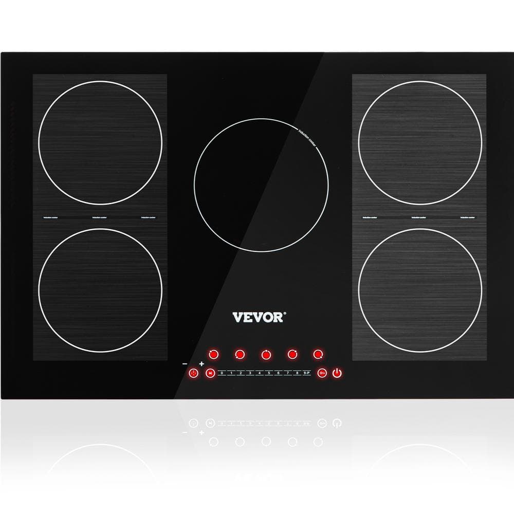 VEVOR Built-in Induction Electric Stove Top 5 Burners Ceramic Glass Surface Electric Cooktop 30.3 x 20.5 in. Radiant Cooktop, Black