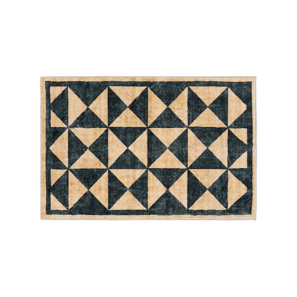 Geometric Diamond Washable Non Slip Natural 2 ft. x 3 ft. Area Rug