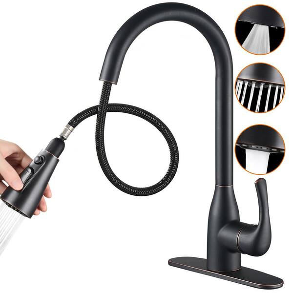 Zalerock Single Handle Pull Down Sprayer Kitchen Faucet with Deck Plate Included in Oil Rubbed Bronze