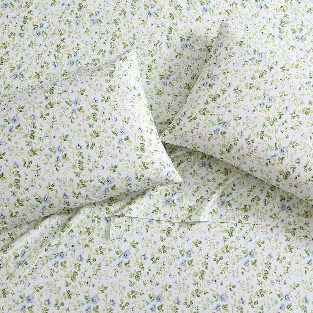 King Size Periwinkle Blue Floral Cotton Sheet Set