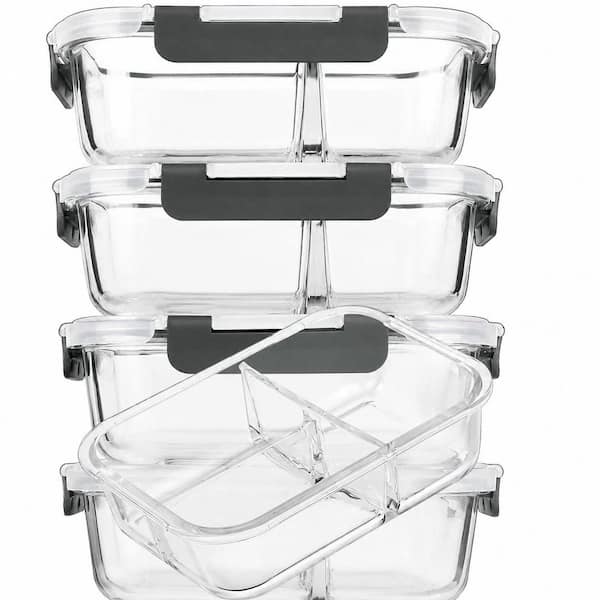 5-Pack 36 oz Glass Meal Prep Containers with 3 Compartments and Lids, Microwave and Oven Safe Lunch Boxes