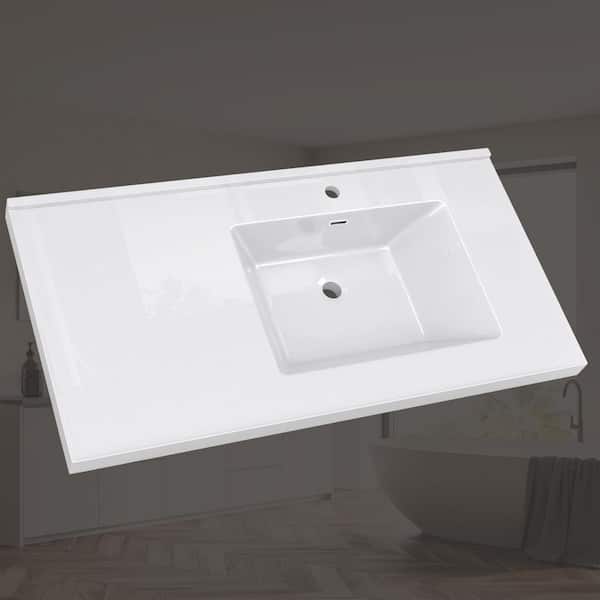 42 in. W x 22 in. D Solid Surface White Rectangular Right Single Sink Bath Vanity Top with 1 Pre-Drilled Faucet Hole
