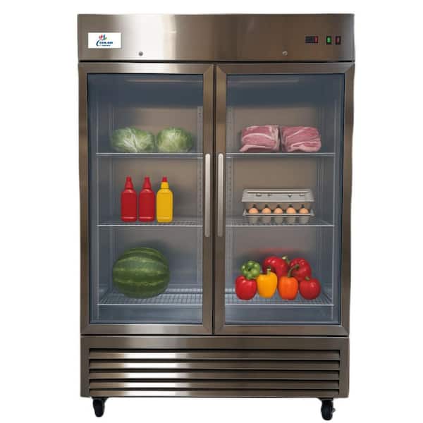 55 in. 47 cu. ft. NSF Commercial 2-Glass Door Reach In Display Refrigerator in Stainless Steel