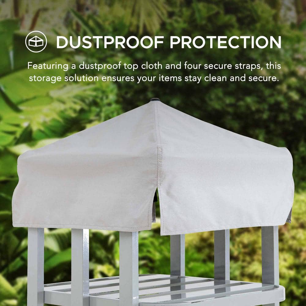 Gray Aluminum Pool Towel Valet Tower with Wicker Storage Basket