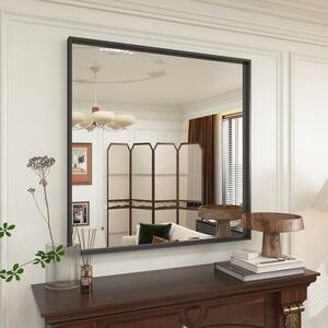 36 in. W x 36 in. H Square Aluminum Alloy Framed and Tempered Glass Wall Bathroom Vanity Mirror in Matte Black