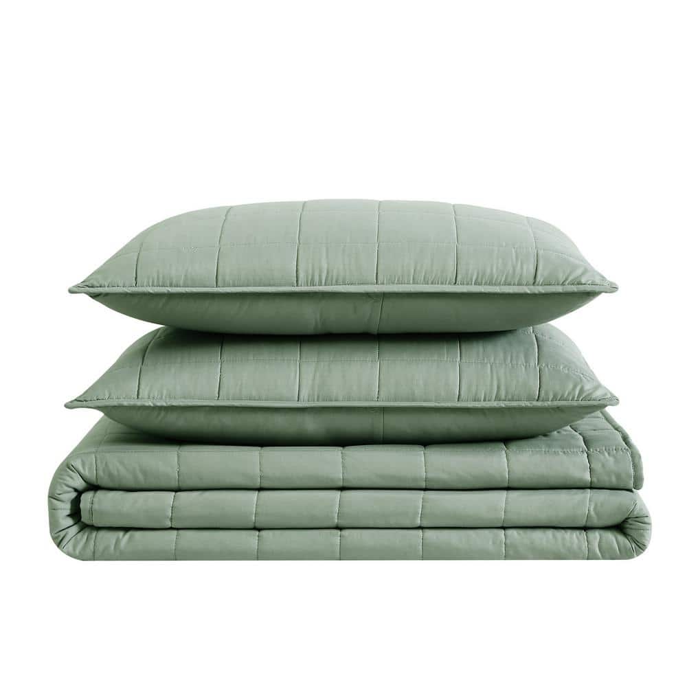 Green Microfiber Twin Quilt and Sham Set