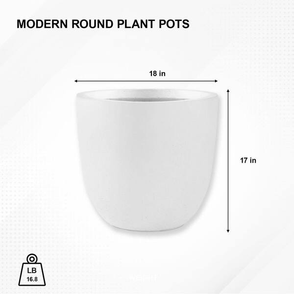 18 in. Dia, Large Pure White Concrete Planter, Outdoor Indoor Modern Round Plant Pots, Lightweight, Heavy-Duty, Seamless