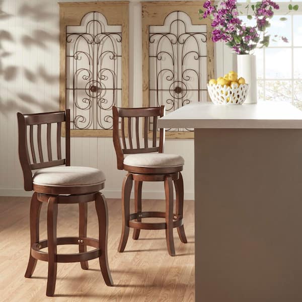 Gray 24 in. Counter Height Slatted Back Swivel Stool
