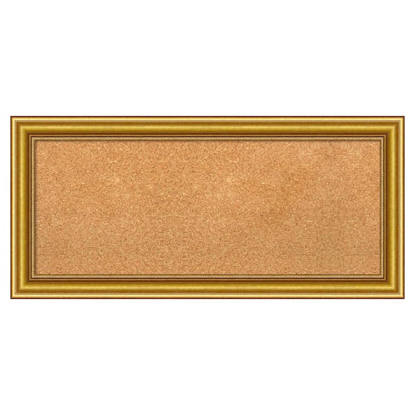 Amanti Art Townhouse Gold Wood Framed Natural Corkboard 34 in. x 16 in. bulletin Board Memo Board