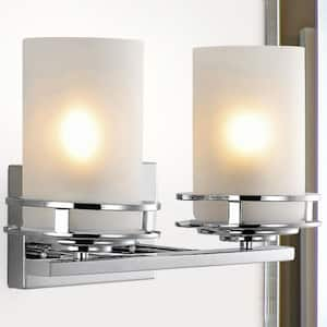 Fairfax 14.25 in. 2-Light Chrome Metal/Frosted Glass Contemporary Glam LED Vanity Light