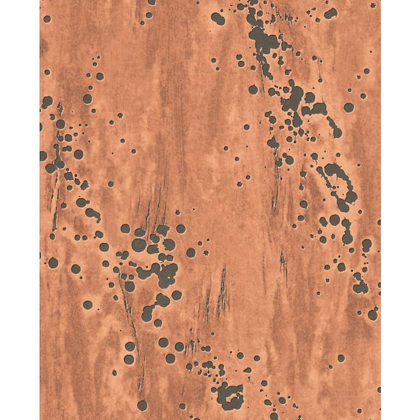 Seabrook Designs 56 sq. ft. Pumpkin and Metallic Nutmeg Splatter Paper Unpasted Wallpaper Roll