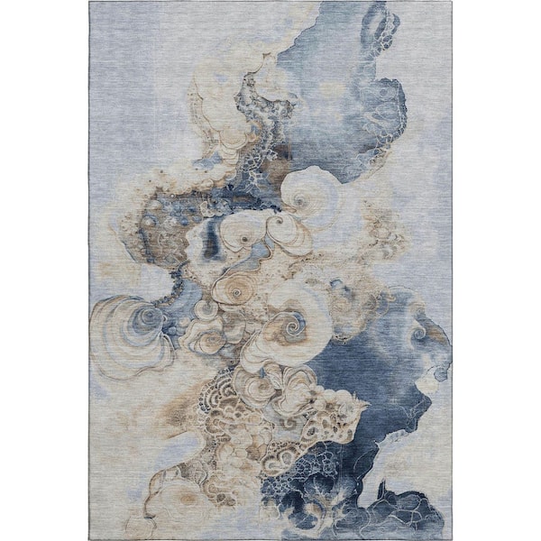 Mayfield Premium Machine Washable Abstract AMF1860 Denim 8 ft. x 10 ft. Area Rug