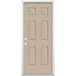 32 in. x 80 in. 6-Panel Canyon View Right-Hand Inswing Painted Smooth Fiberglass Prehung Front Door with Brickmold