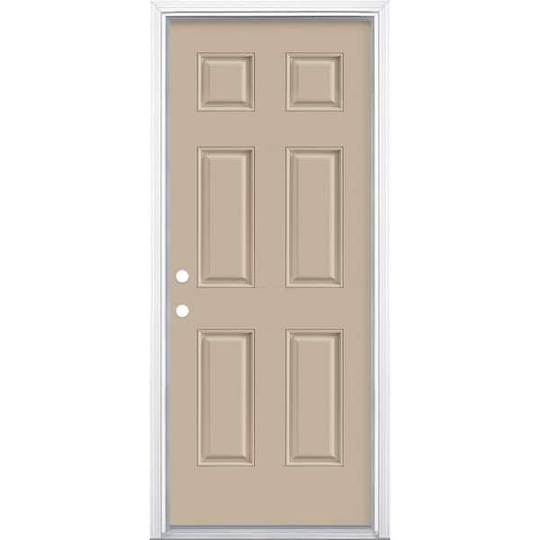 Masonite 32 in. x 80 in. 6-Panel Canyon View Right-Hand Inswing Painted Smooth Fiberglass Prehung Front Door with Brickmold