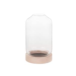 12 in. Glass Hurricane Candle Holder Outdoor Patio with Wood Base