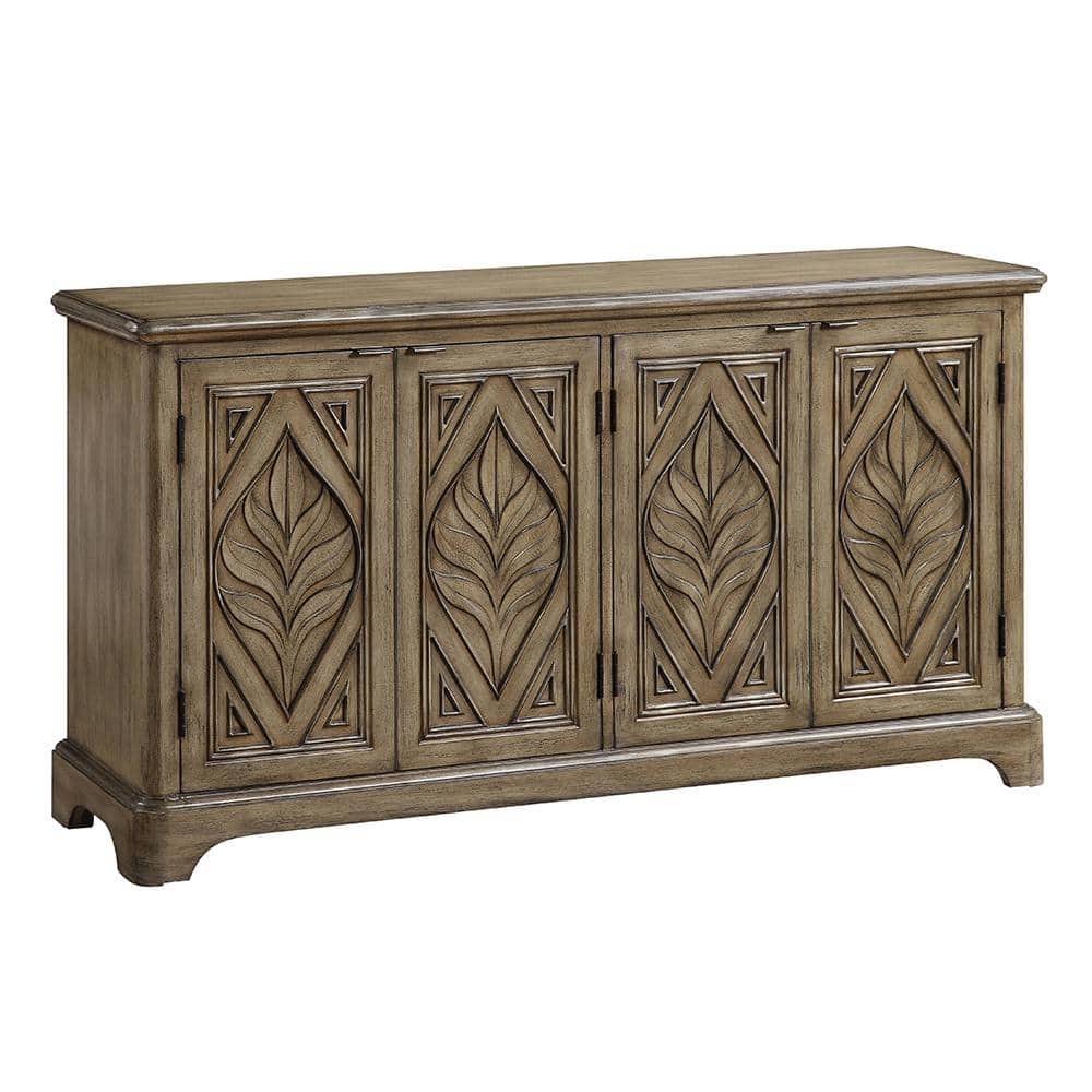Orana Oak Console Table with Leaf Carvings and Storage