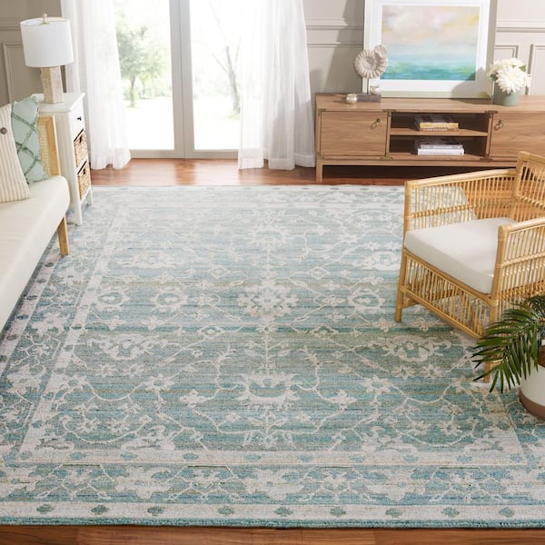 Marquee 8 ft. x 10 ft. Turquoise/Gray Ornate Border Area Rug