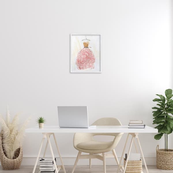Elegant and Sophisticated Pink Gown by Sally Swatland White Framed Abstract Giclee Art Print 20 in. x 16 in.