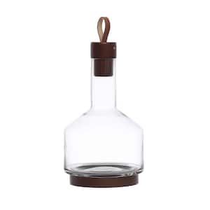 62 fl. oz. Clear Glass Carafe Pitcher with Acacia Wood Base, Stopper and Leather Pull