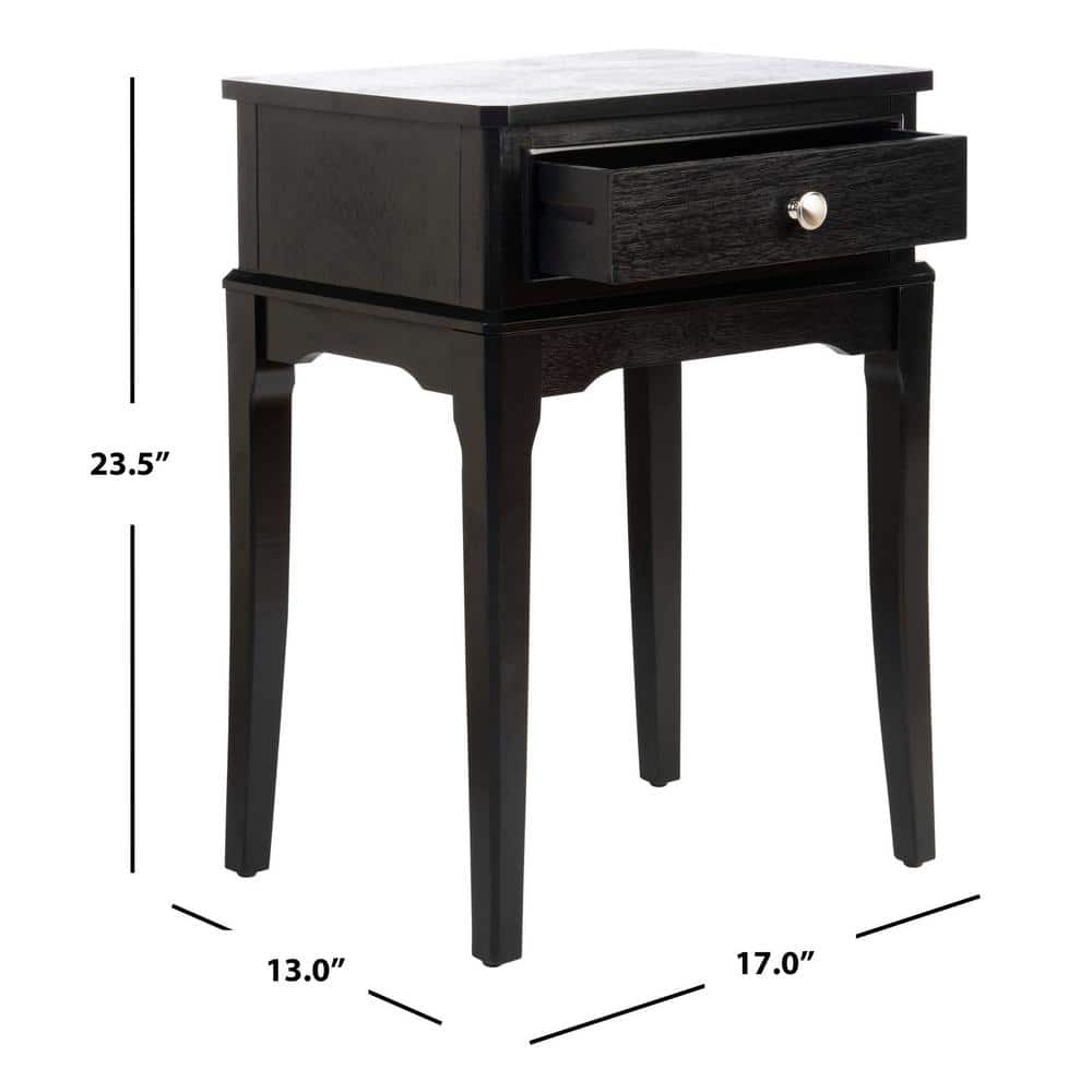 Opal French Black Wood Storage Accent Table with Scalloped Apron