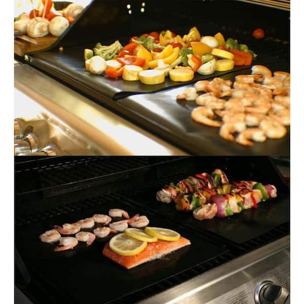 8-Piece BBQ Grill Mats, PTFE Non-Stick Grilling Mats, Reusable and Dishwasher Safe, Heavy Duty, Up to 500°F, Black